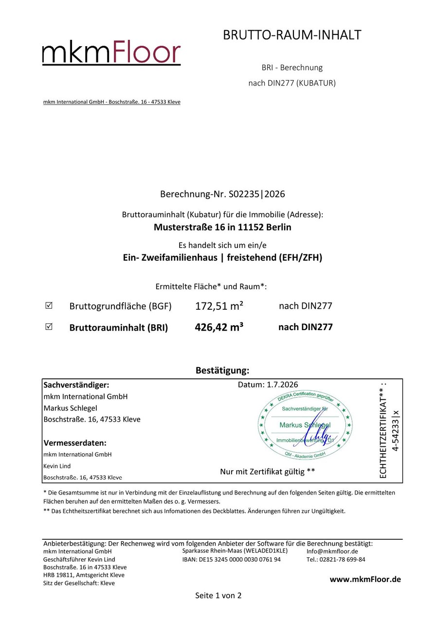 Bruttorauminhalt (BRI) und Bruttogrundfläche (BGF)